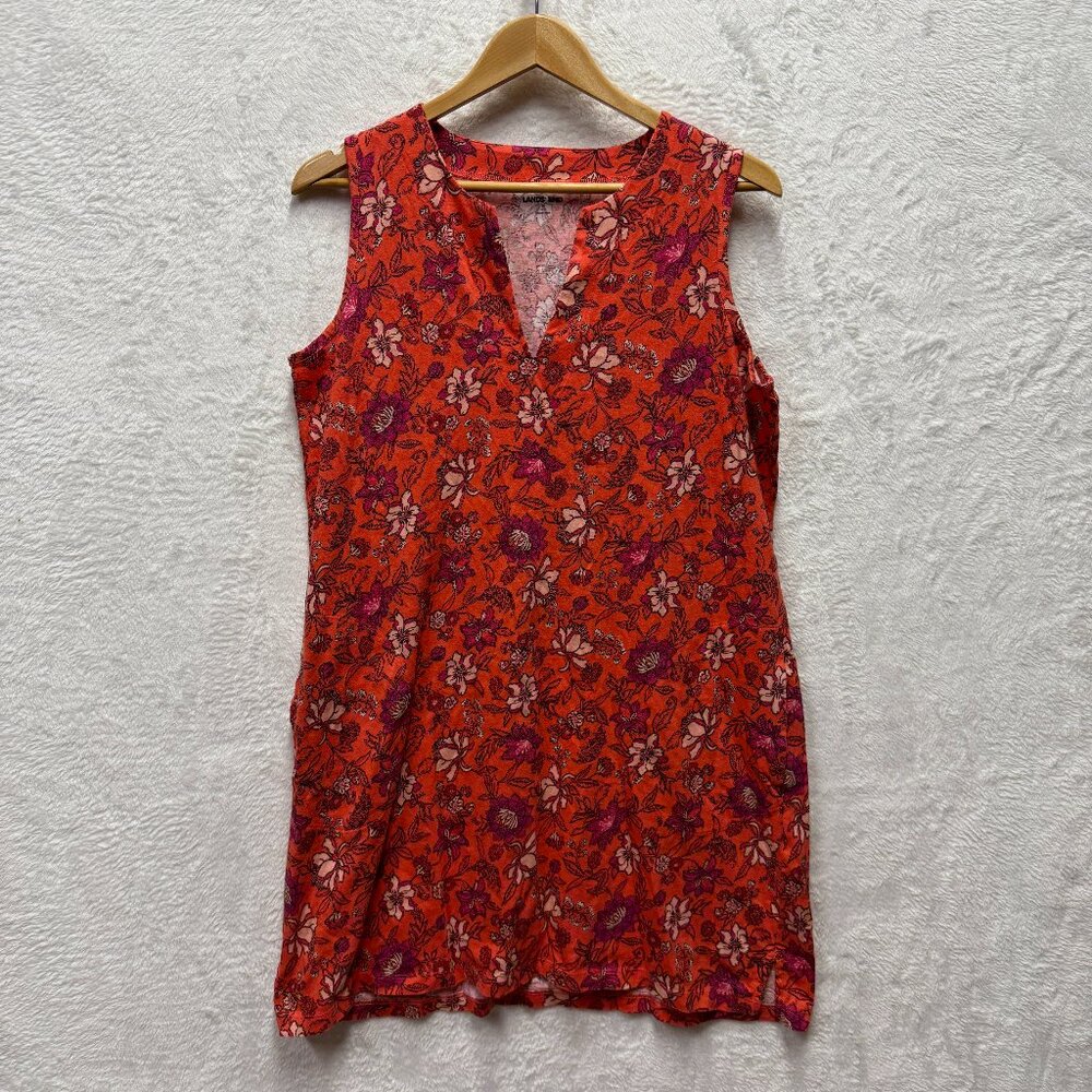 Lands' End Mini Dress Womens Medium 10-12 Burnt‎ Orange Floral Cotton Sleeveless
